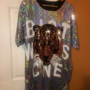 Sequined tiger print shirt dress